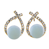 Natural Gemstone Crystal Stud Earrings 18K Gold Plated Cross Hoop Drop Earrings with Zirconia Minimalist Elegant Korean Style Crystal Jewelry