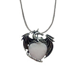 Vintage Silver Alloy Dragon Heart Crystal Necklace | Natural Gemstone Mythical Pterosaur Pendant with Chain for Weddings, Parties, Cosplay