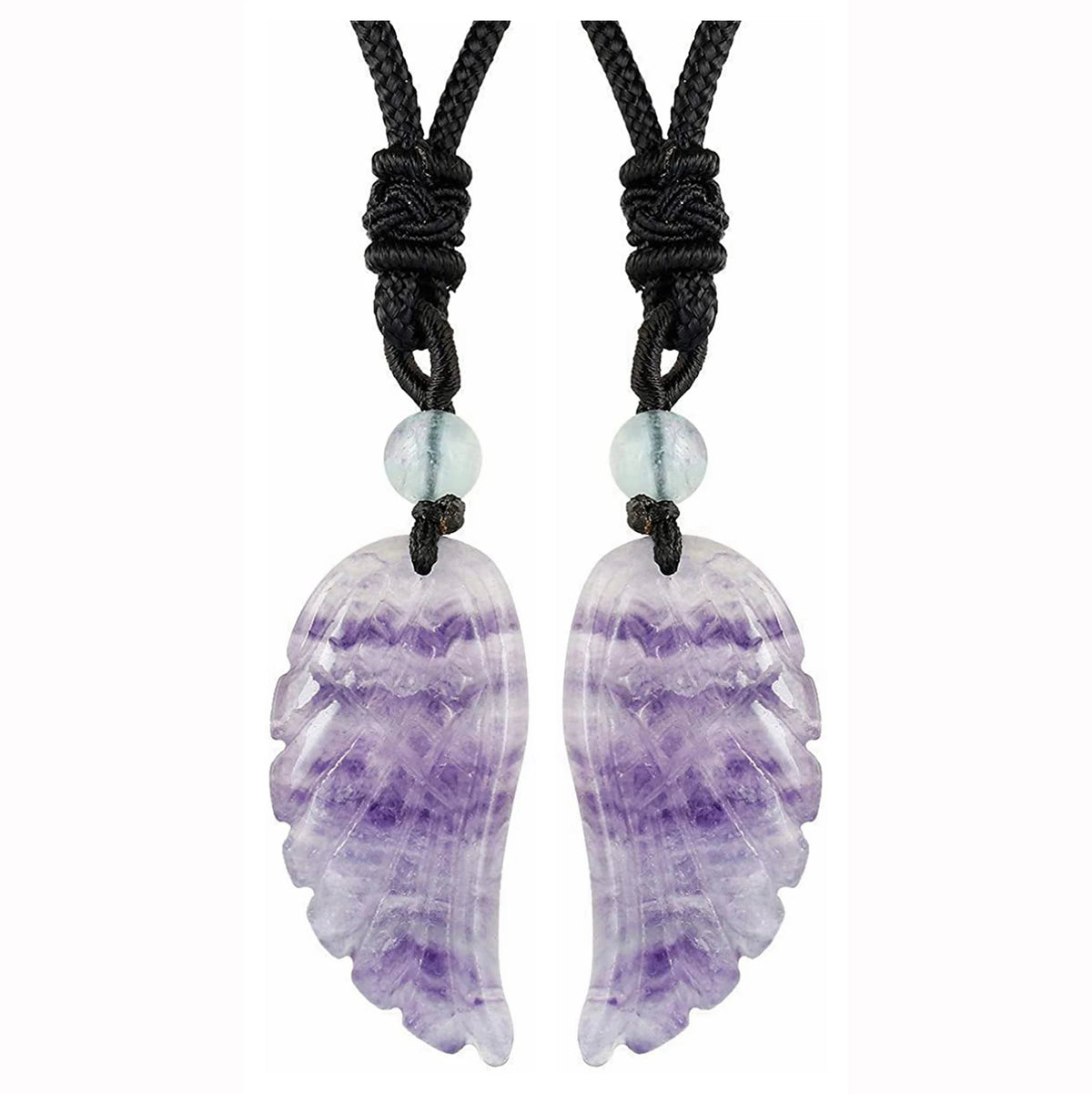 Natural Gemstone Angel Wing Pendant Necklace, Hand Carved Crystal Wing Stone Necklace with Adjustable Rope Cord, Healing Crystal Jewelry Gift for Women Men