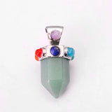 7 Chakra Hexagonal Crystal Point Pendant, Natural Gemstone Tower Pendant for Reiki Healing Jewelry