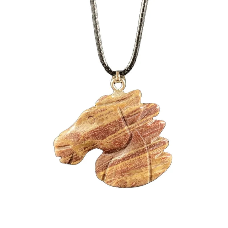 Hand Carved Natural Crystal Horse Head Pendant Keychain, Healing Gemstone Animal Totem Key Ring Charm for Men Women Lucky Jewelry Gift
