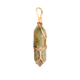 Gold Wire-Wrapped Crystal Pendant | 32×8mm Natural Healing Stone Hexagonal Pillar Charm for Jewelry Making