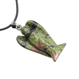 Handmade Craved 1.5Inch Gemstone Angel Pendant Necklace -45CM Black Cord #SN1531