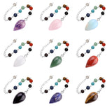 Natural Stone Droplet Pendulum Chakra Alignment Beads Ornate Crystal Teardrop Charm with Silver Link Chain Spiritual Wellness Protection Amulet
