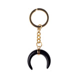 Natural Stone Crescent Moon Keychain, Gold Plated Double Horn Gemstone Key Ring Charm, Boho Witchy Spiritual Bag Pendant for Women