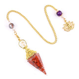 7 Chakra Orgone Pendulum with Lotus Top Gold-Plated Resin Crystal Pendulum with Chain for Divination Healing Witchcraft