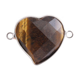 Faceted Gemstone Heart Connector for Jewelry Making 25mm Stone Pendant Links with Double Loops Wrapped with Brass Edge