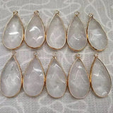 Natural Teardrop Faceted Crystal Pendant Gold Plated Wrapped Edge Gemstone Pendant 15x28mm Mixed Stone Rose Quartz Aventurine Black Obsidian Reiki Chakra Healing Stone Charm for DIY Necklace Jewelry Making Bulk