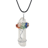 Tree of Life 7 Chakra Clear Quartz Crystal Point Pendant Copper Wire Wrapped Healing Stone Necklace Charm for Women Spiritual Jewelry Gift