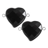 25mm Faceted Heart Gemstone Connector | Silver-Plated Brass Edge Double Loop Link for Jewelry Making