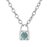 Fashionable Alloy Love Heart Lock with Natural Crystal Gemstone Charm Pendant Necklace Alloy Oval Chain Necklace