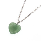 Natural Polished Heart‑Shaped Gemstone Pendant Necklace, Multi‑Variety Crystal Heart Charm with Silver Plated Chain, Reiki Chakra Healing Stone Love Heart Necklace for Women