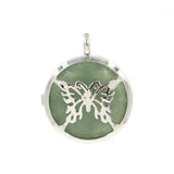 Silver Plated Hollow Butterfly Pendant Natural Round Cabochon Gemstone Inlay Charm for DIY Necklace Jewelry Making