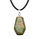 30mm Natural Crystal Coffin Pendant Necklace, Gothic Healing Stone Charm for Halloween
