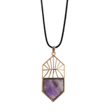 Gold Hollow Sun Ray Natural Stone Shield Arrow Pendant, Geometric Open‑Work Metal Frame Gemstone Pendant, Reiki Chakra Healing Crystal Charm for DIY Necklace Jewelry Making
