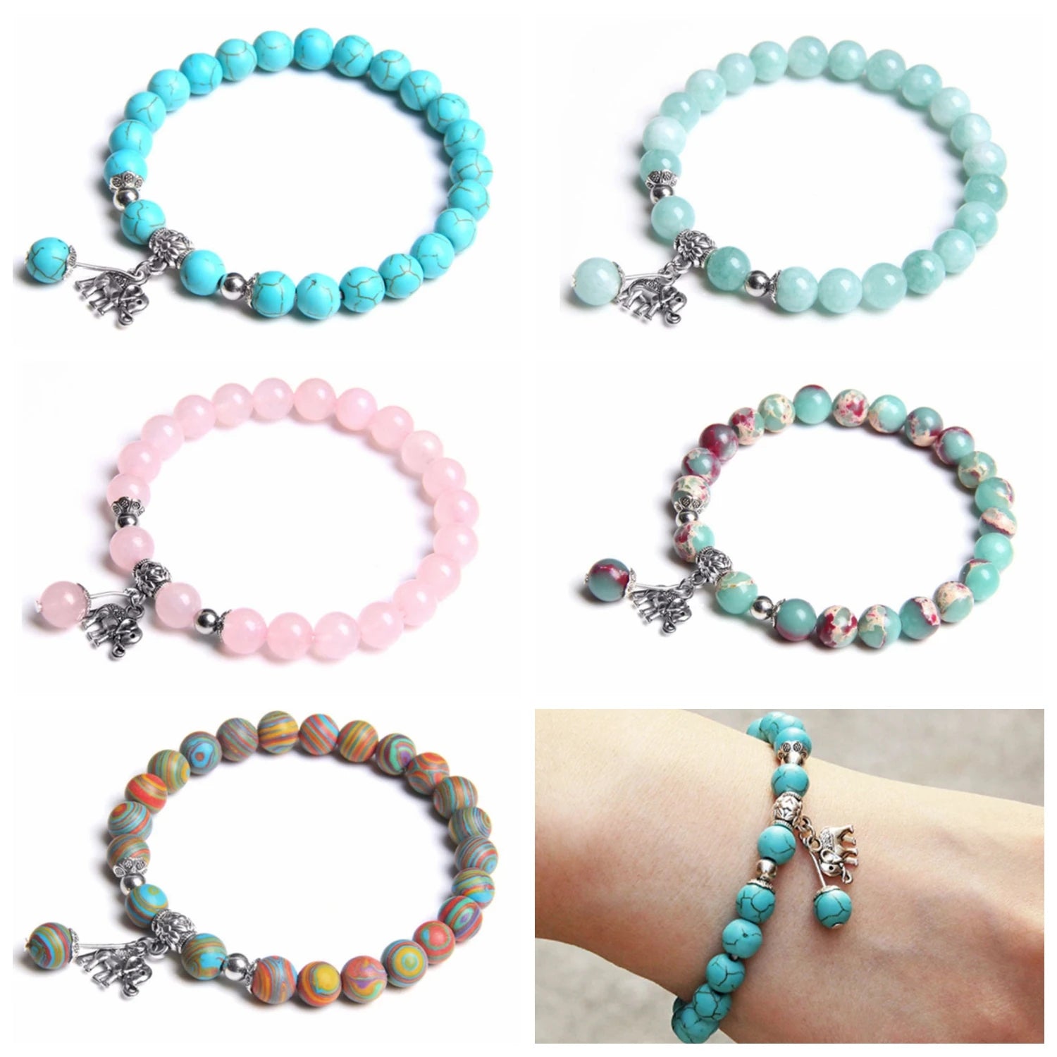 Chakra Healing Crystal Beaded Bracelet Elastic Natural Stone Bracelet with Alloy Barrel Bead, Company Souvenir & Holiday Party Gift for Him Her