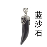 Antique Silver Filigree Cap Wolf Tooth Shaped Natural Gemstone Pendant, Horn Tusk Chakra Healing Crystal Charm for DIY Necklace Making