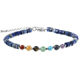 7 Chakra Healing Heishi Stone Beaded Bracelet Natural Gemstone Disc Bead Adjustable Silver Chain Bracelet for Yoga Meditation Women Men