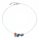 Chakra Crystal Chip Bar Necklace | Natural Gravel Stone Stainless Steel Chain for Women