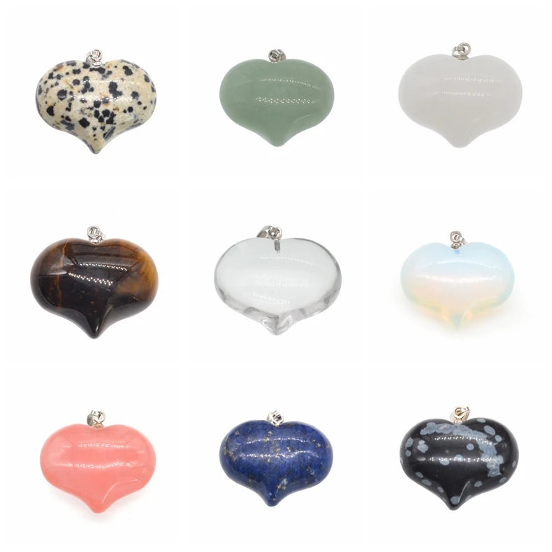 Boho Natural Crystal Heart Pendant, Polished Heart‑Shaped Healing Gemstone with Connector Bail, Reiki Meditation Energy Stone Amulet Pendant Bulk Supply