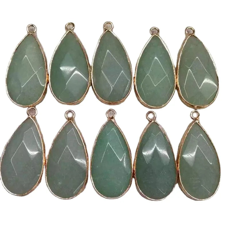 Natural Teardrop Faceted Crystal Pendant Gold Plated Wrapped Edge Gemstone Pendant 15x28mm Mixed Stone Rose Quartz Aventurine Black Obsidian Reiki Chakra Healing Stone Charm for DIY Necklace Jewelry Making Bulk