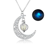 Hollow Crescent Moon Glow‑in‑the‑Dark Necklace, Luminous Ball Cage Pendant Necklace Vintage Fantasy Jewelry for Women