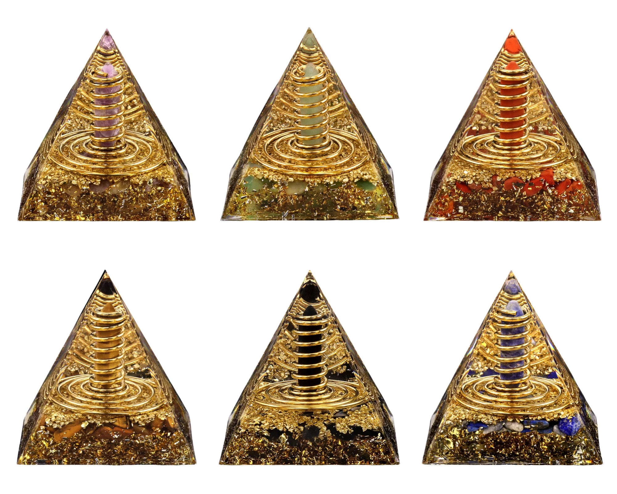 60mm Gemstone Energy Pyramid for Home Office Feng Shui Decor Resin Crystal Healing Ornament