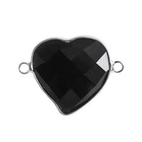 Faceted Gemstone Heart Connector for Jewelry Making 25mm Stone Pendant Links with Double Loops Wrapped with Brass Edge
