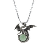 Punk Rock Biker Dragon Orb Necklace Set - Heavy Metal Bead Chain Winged Dragon Guardian Crystal Pendant Gift for Men Women
