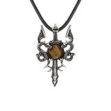 Fashion Jewelry Necklace Natural Stone Crystal Labradorite Double-winged Dragon Sword Pendant Necklace Accessories Women