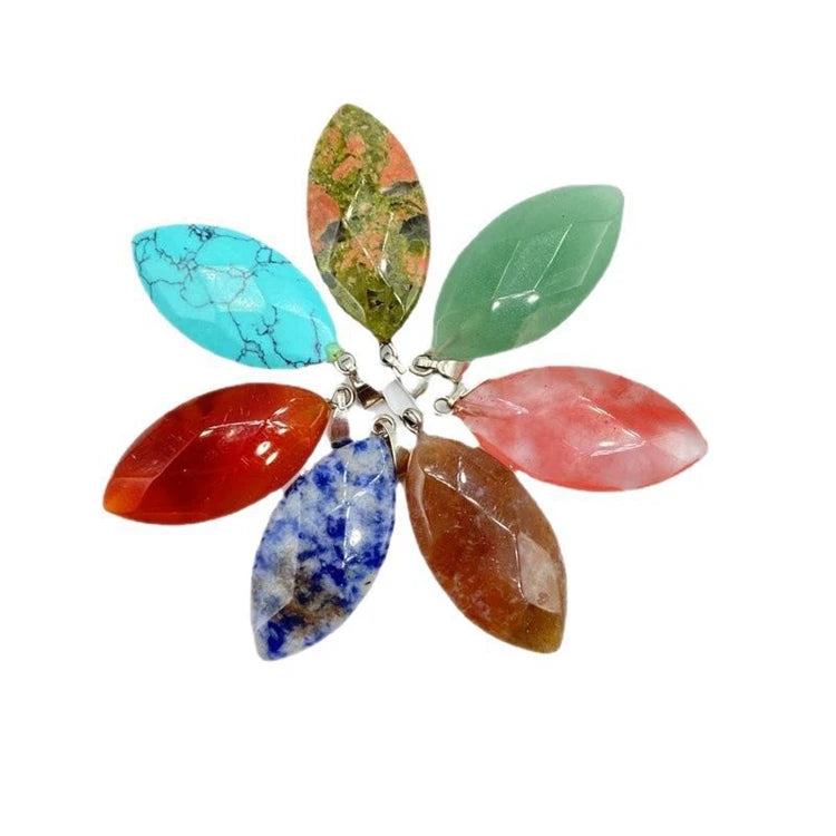 Faceted Horse Eye Natural Crystal Pendant, Multicolor Agate Gemstone Charms for DIY Necklace Jewelry Making