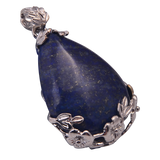 Teardrop Natural Gemstone Pendant, Silver Floral Leaf Wrapped Stone Charm, 45x27mm Pear Shape Crystal Pendant, Boho Reiki Healing Necklace Jewelry