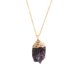 Gold Dipped Natural Raw Crystal Pendant Necklace, Irregular Rough Gemstone Chakra Healing Stone Necklace for Women