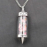 Natural Crystal Chip Wishing Bottle Necklace 5.4cm Glass Pointed Column Vial Pendant Necklace 45+5cm Adjustable Chain Reiki Chakra Healing Stone Jewelry for Women