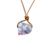 Natural Raw Crystal Rough Stone Pendant Necklace, Irregular Gemstone Hand Knotted Brown Rope Choker for Unisex