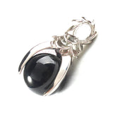 Rose Flower Bezel Round Natural Gemstone Pendant, 16mm Sphere Crystal Silver‑Tone Alloy Charm for Necklace Jewelry Making