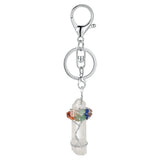 Chakra Gemstone Tree of Life Wire Wrapped Natural Clear Quartz Healing Crystal Point Pendant Key Chain Mother's Day Gift