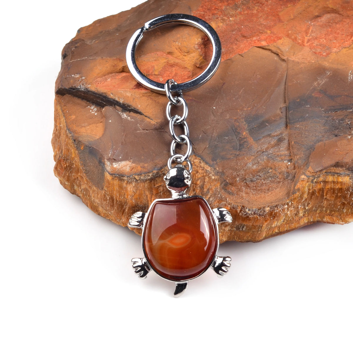Longevity Symbol Sea Turtle Keychain, Chakra Balancing Healing Crystal Tortoise Charm, Natural Gemstone Key Ring Gift for Men Women