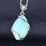 Natural Marquise Crystal Pendant Silver Wire Wrapped Gemstone Pendant Heart Zircon Bail Reiki Chakra Healing Stone Charm for DIY Necklace Jewelry