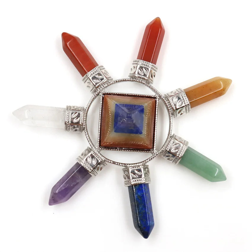 7 Chakra Crystal Energy Generator, Natural Pyramid Energy Stone Healing Point Chakra Balancing Ornament, Spiritual Home Decor & Meditation Gift
