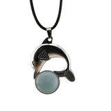 Bohemian Silver Marine Dolphin Cord Necklace • Cute Sea Animal Crystal Sphere Holder Pendant • Unisex Surf Coastal Beach Wear Jewelry Gift