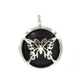 Silver Plated Hollow Butterfly Pendant Natural Round Cabochon Gemstone Inlay Charm for DIY Necklace Jewelry Making