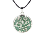 Silver Plated Hamsa Hand Pendant, Natural Crystal Inlaid Fatima Hand Hollow Charm for Spiritual Necklace Making