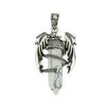 Mythical Flying Dragon Wrapped Quartz Point Pendant, Genuine Healing Stone Chakra Wand Charm, Wiccan Punk Spiritual Protection Jewelry Findings