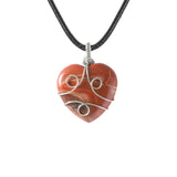 Handmade Wire Wrapped 30mm Heart Gemstone Pendant Necklace 45CM Black Cord #SN1751