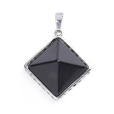 Natural Gemstone Square Pyramid Pendant 20mm Silver‑Plated Alloy Frame Reiki Chakra Healing Crystal Stone Pendant for DIY Necklace Jewelry