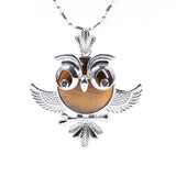 Vintage Silver Plated Owl Pendant Natural Round Gemstone Stone Wisdom Owl Charm Chakra Reiki Healing Crystal Pendant for Necklace DIY Jewelry