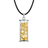 Bohemian Wish Bottle Crystal Necklace, Stainless Steel Frame Clear Glass Vial Pendant Natural Tumbled Stone Chips Inside Adjustable Black Rope Necklace Gift