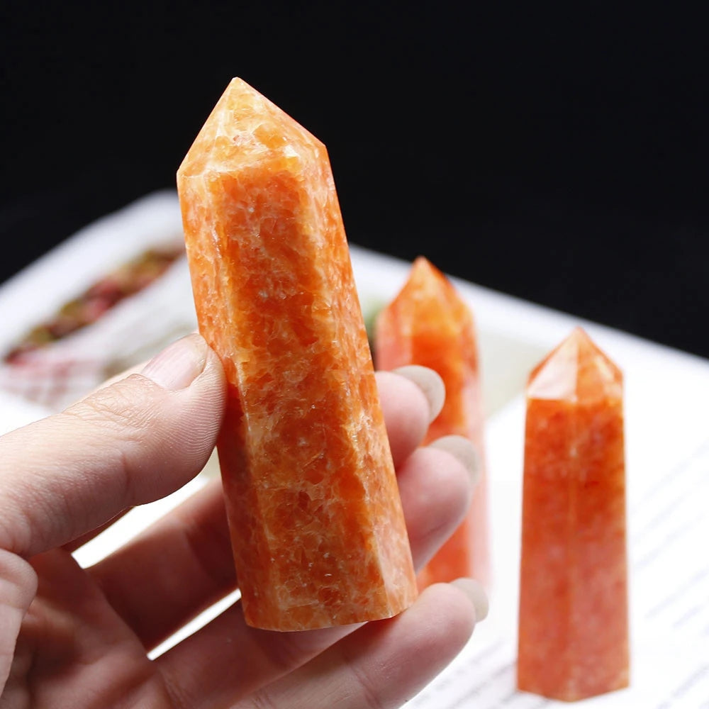 Multi-Sized Sunstone Crystal Hexagonal Pillar Decoration Office Ornament Charms Tower Stone Crafts DIY Witchcraft Gift