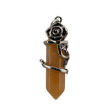 Vintage Rose Wrapped Crystal Quartz Pendant • Hexagonal Bullet Stone Charm • Gothic Floral Healing Crystal Keychain Jewelry
